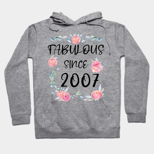 Women 14 Years Old Fabulous Since 2007 Flowers Hoodie by artbypond